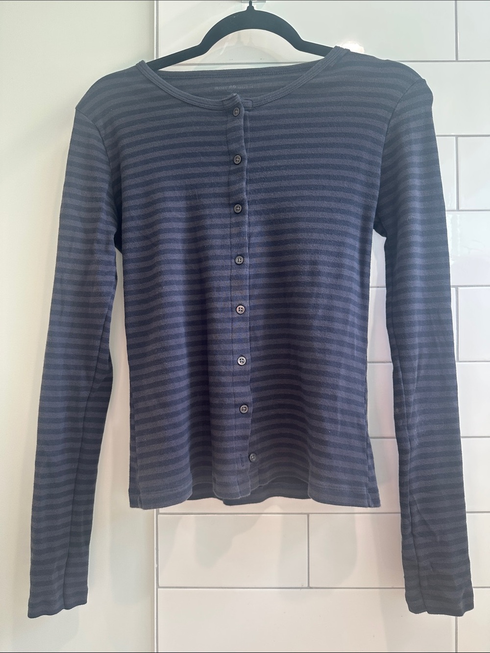 Brandy Melville Blue Striped Button Up Long Sleeve Shirt Cardigan One Size